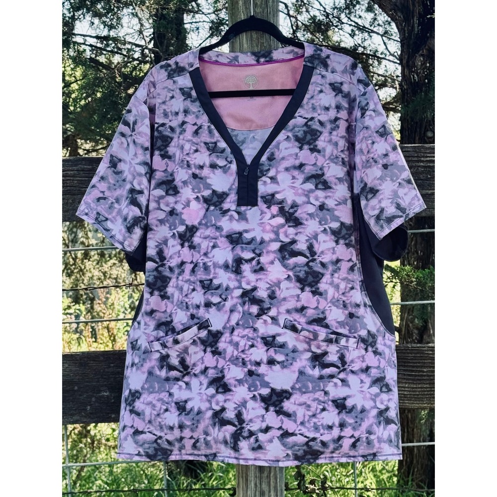 Healing Hands Purple Label Jessi Scrub Top 5X Purple Floral Zip V-Neck 2270-ABB